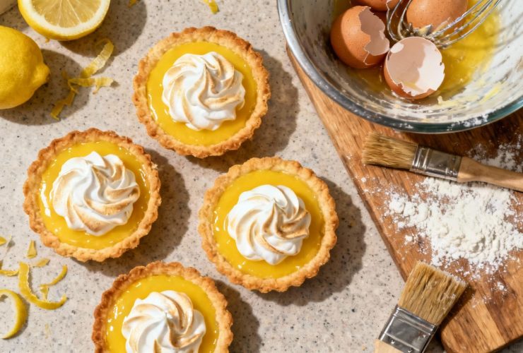 Tartelettes citron meringuée maison avec croûte sablée dorée, crème au citron et meringue italienne